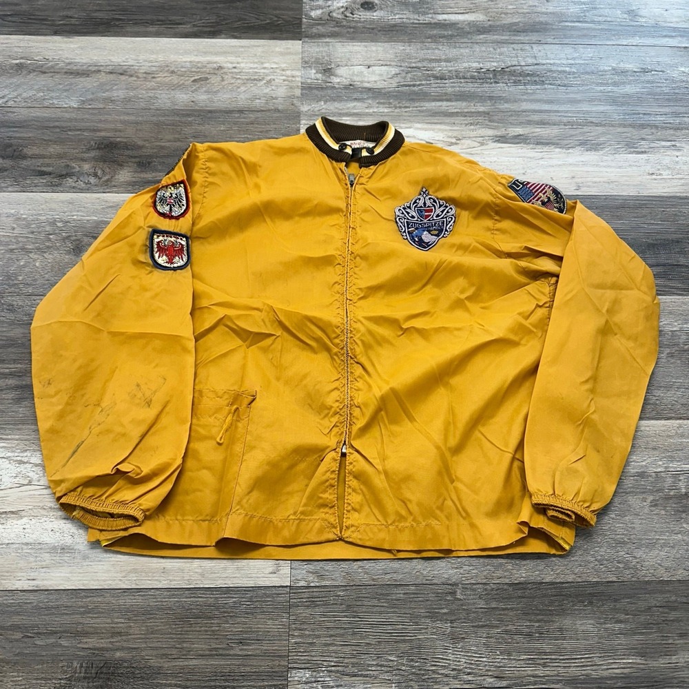 Rare Vintage 60s Windbreaker Olympics Ski Patch Embroidered Men M Bomber‎ Jacket